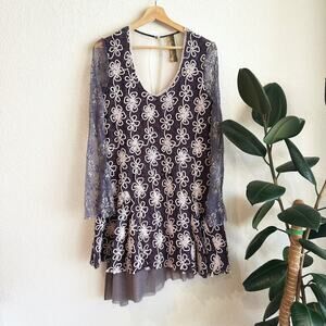 Aratta Womens Embroidered Lace Overlay Mini Dress Small Boho Chic Fairy Ethereal